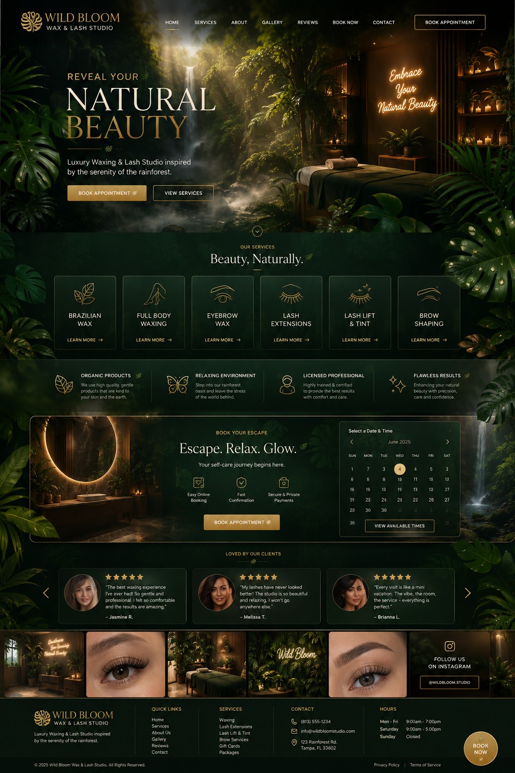 Rainforest Glow waxing and lash studio website preview