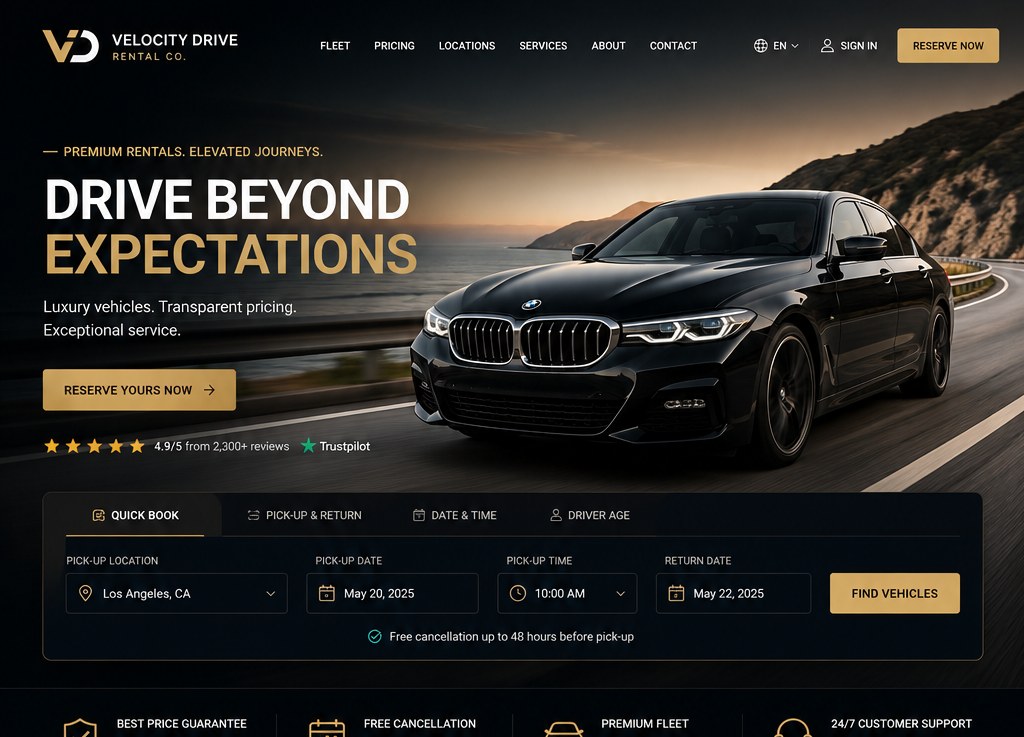 Velocity Drive Rentals website preview